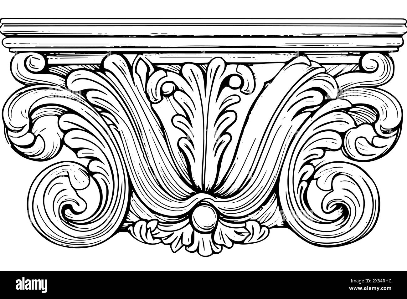 Decorazione barocca d'epoca: Intricate illustrazioni vettoriali dell'elemento Architectural stucco Details. Illustrazione Vettoriale