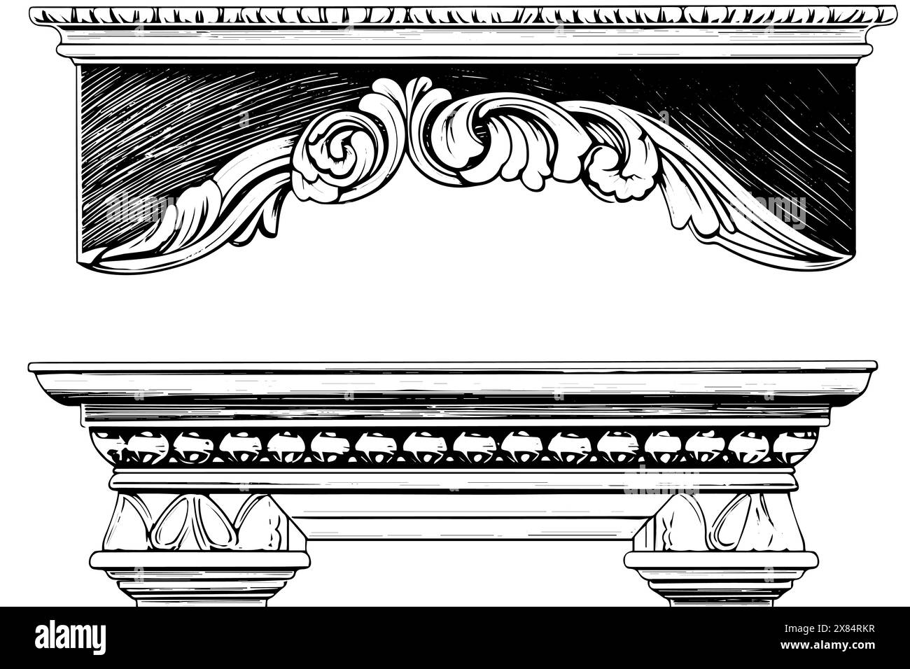 Decorazione barocca classica: Pacchetto Vector Illustration of Architectural Molding and Borders. Illustrazione Vettoriale