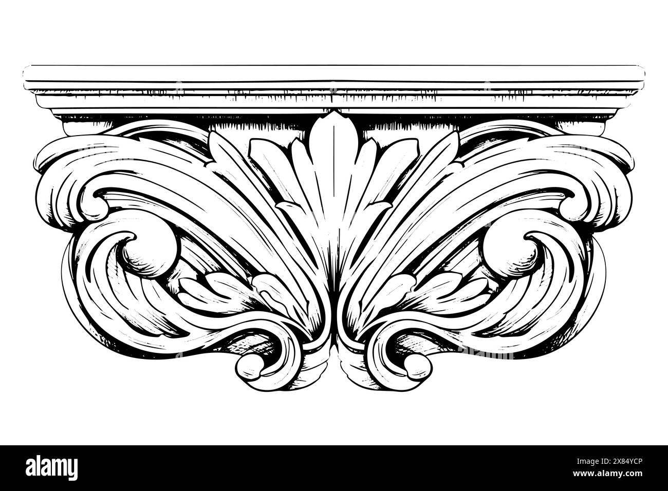 Decorazione barocca d'epoca: Intricate illustrazioni vettoriali dell'elemento Architectural stucco Details. Illustrazione Vettoriale
