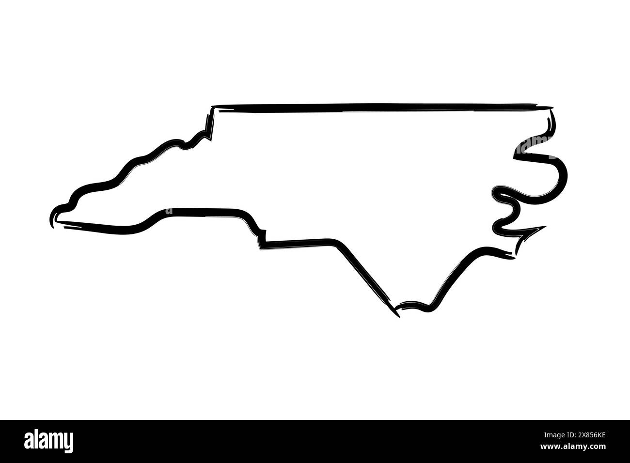 Schema della mappa del North Carolina. Grafica vettoriale isolata mappa disegnata a mano dello stato degli Stati Uniti. Illustrazione Vettoriale