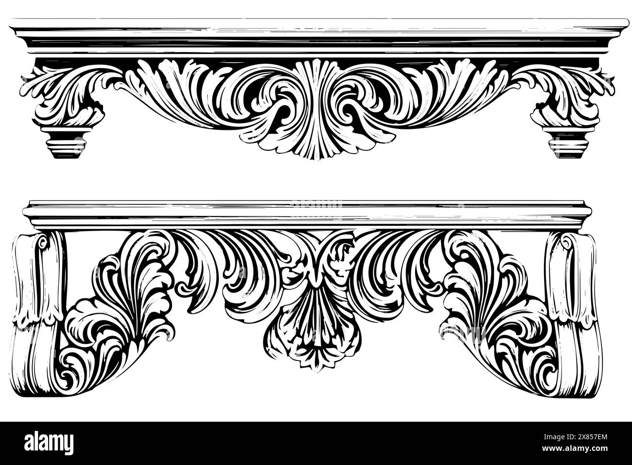 Decorazione barocca classica: Pacchetto Vector Illustration of Architectural Molding and Borders. Illustrazione Vettoriale