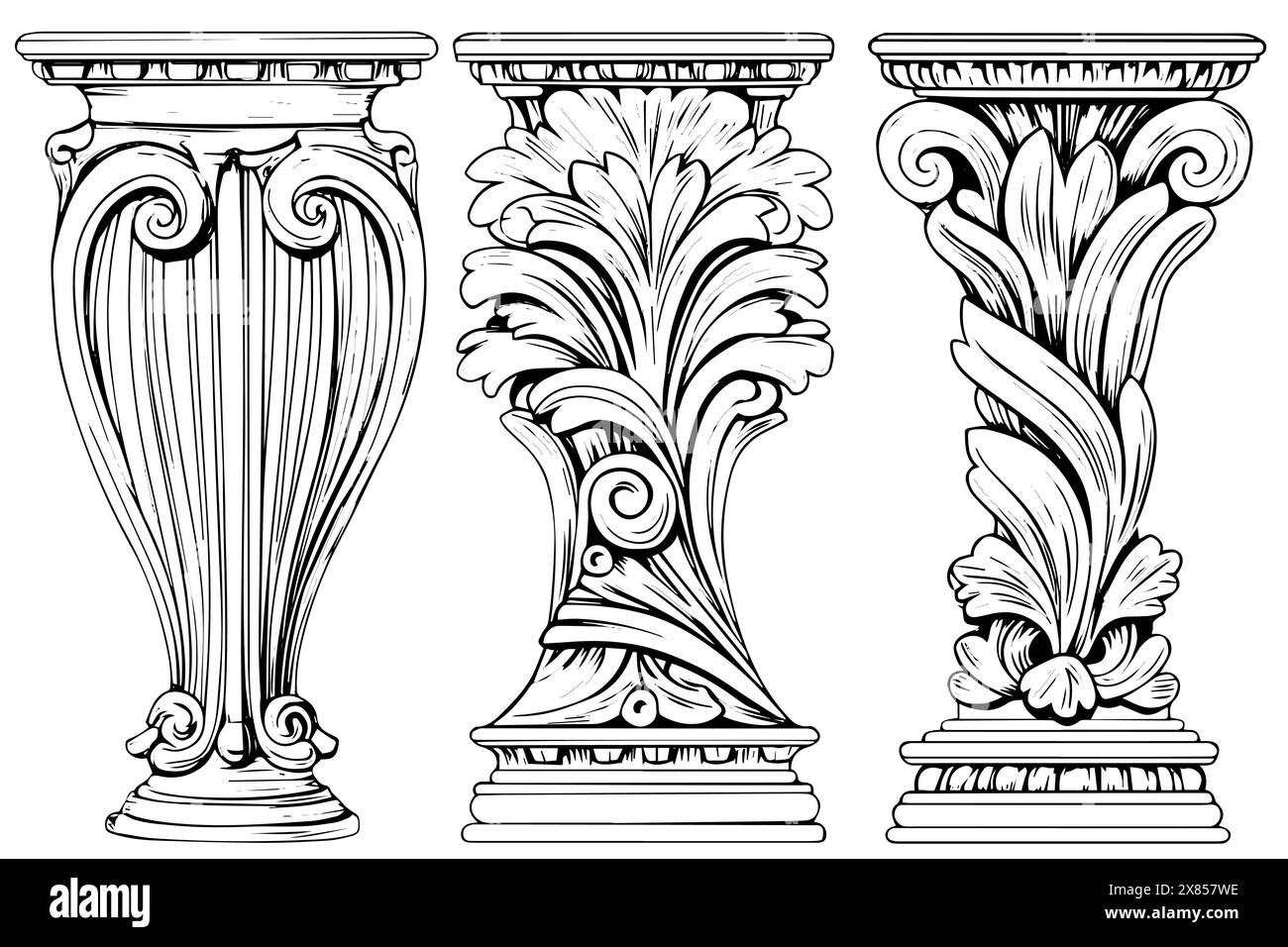Collezione di colonne antiche: Illustrazioni vettoriali d'epoca di elementi architettonici romani e greci. Illustrazione Vettoriale