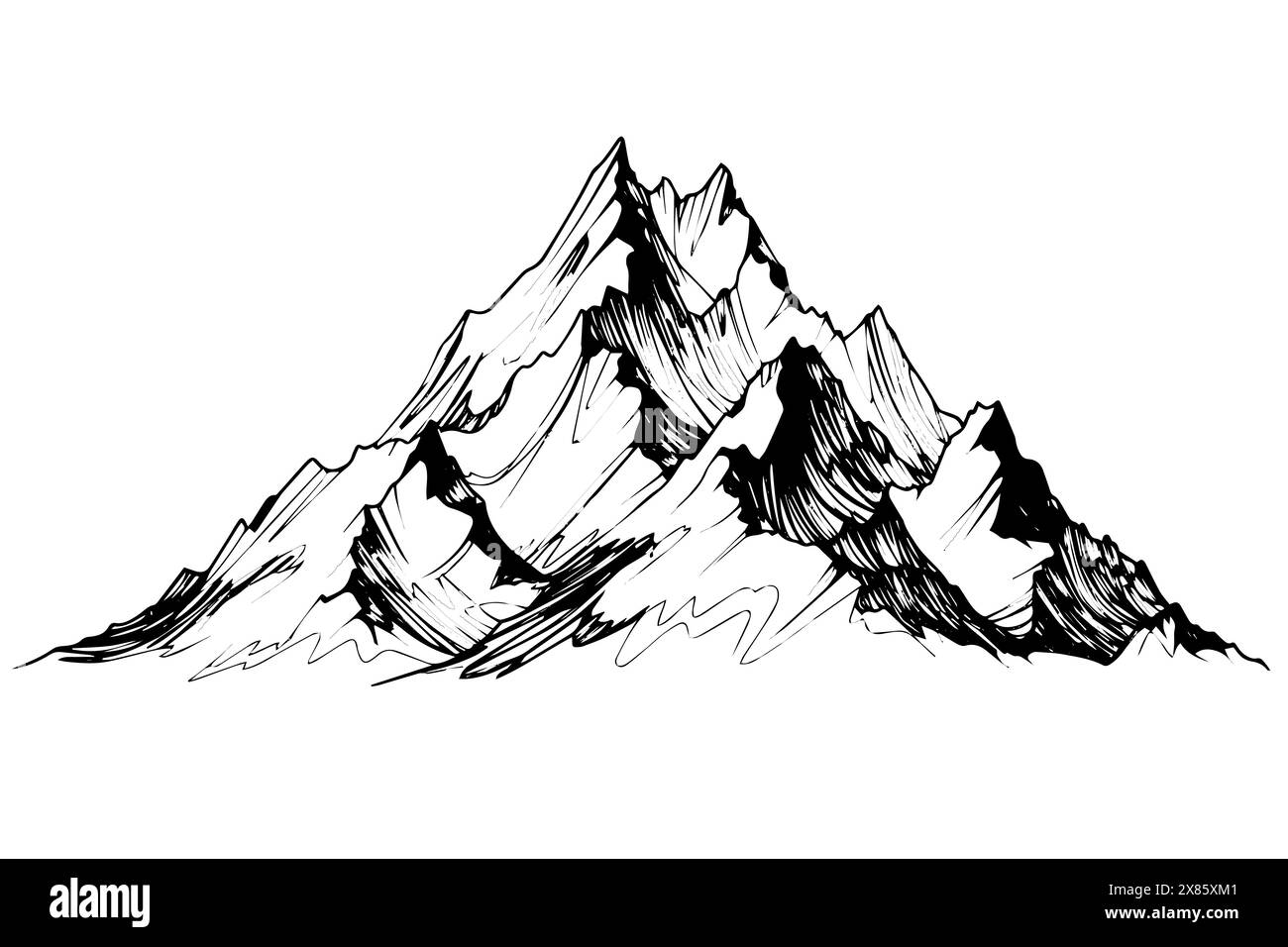 Schizzo a inchiostro disegnato a mano da montagna. Illustrazione vettoriale incisa. Illustrazione Vettoriale