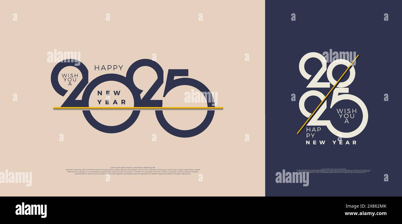 Felice anno nuovo 2025. Design vettoriale di qualità superiore con numeri semplici e piatti. Un concetto pieno di significato. Progettare un calendario, un poster e una scheda. Illustrazione Vettoriale