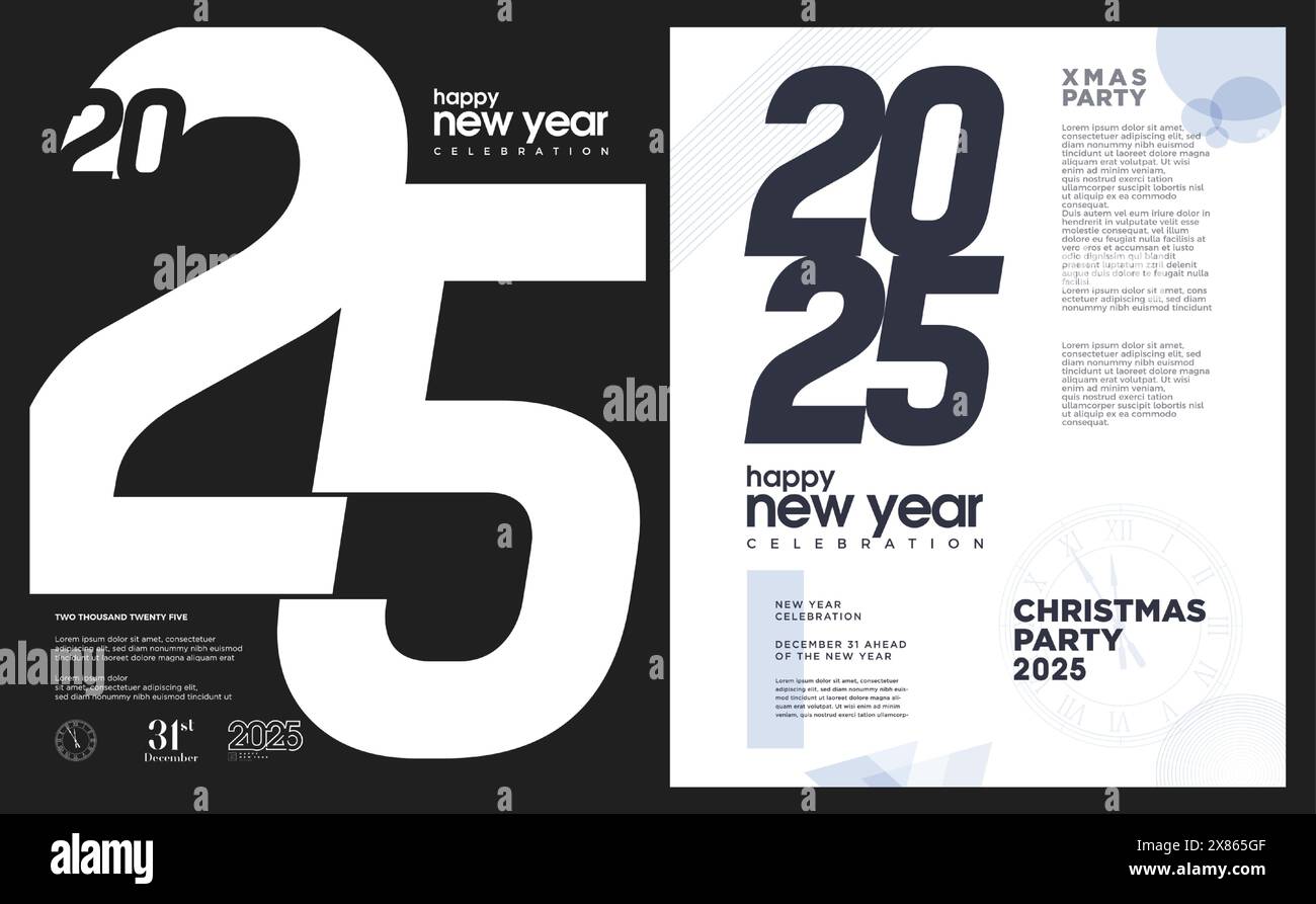 Semplice poster felice anno nuovo 2025. Semplice design di poster con molto felice celebrazione. Disegna per un felice Capodanno 2025 copertina, biglietto. Illustrazione Vettoriale