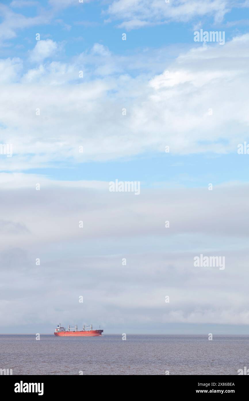 Una nave da carico naviga nel Rio de la Plata, Buenos Aires, Argentina. Foto Stock
