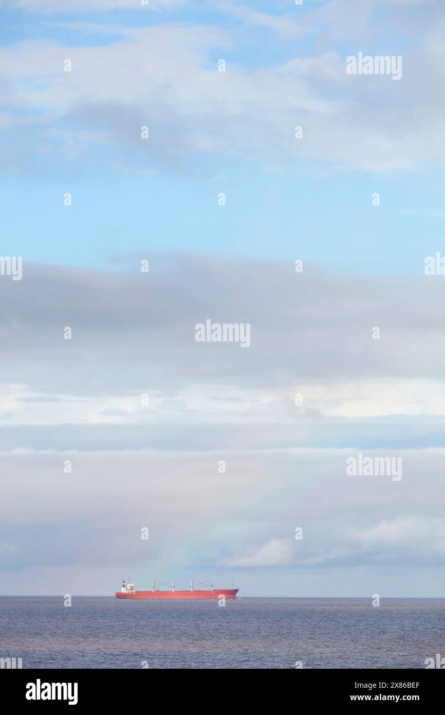 Una nave da carico naviga nel Rio de la Plata, Buenos Aires, Argentina. Foto Stock