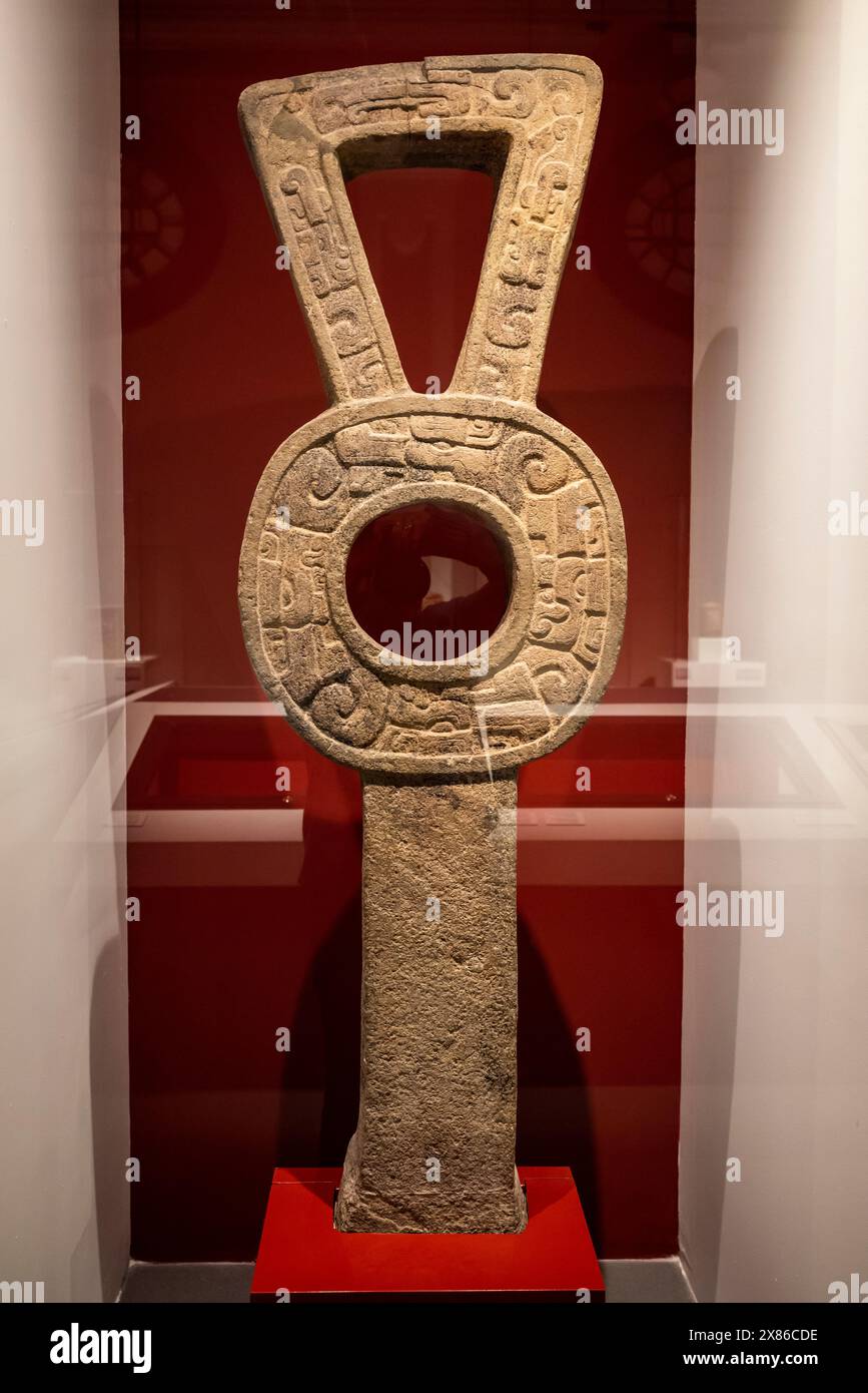 Marcatore del gioco della palla Maya, arte pre-ispanica, Museo Nazionale di Archeologia ed Etnologia, città del Guatemala, Guatemala Foto Stock