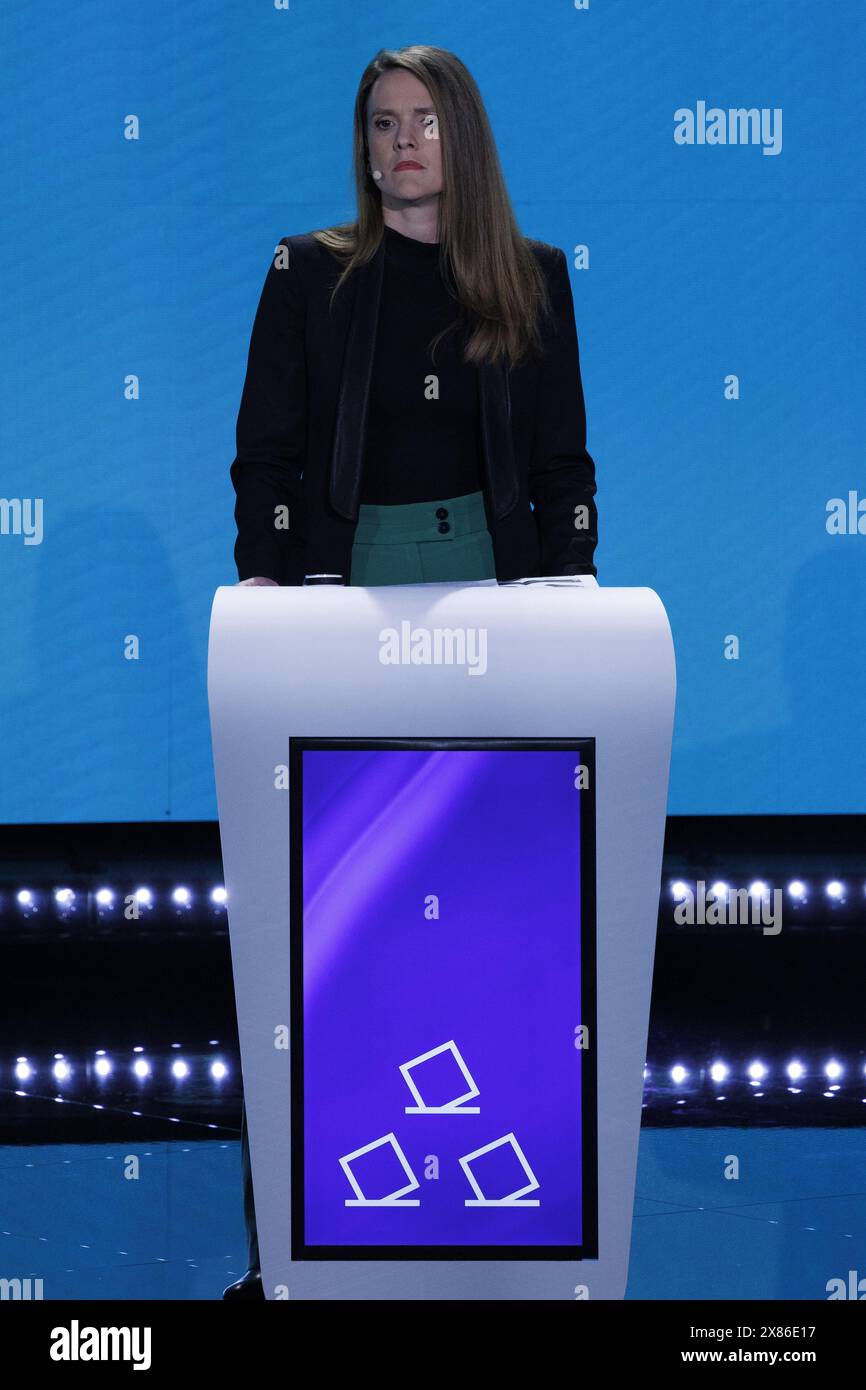 Bruxelles, Belgio. 23 maggio 2024. L'eurodeputato tedesco Terry Reintke nella foto durante il dibattito sull'Eurovisione tra i principali candidati alla Presidenza della Commissione europea, giovedì 23 maggio 2024, presso la camera plenaria del Parlamento europeo a Bruxelles. BELGA FOTO NICOLAS MAETERLINCK credito: Belga News Agency/Alamy Live News Foto Stock