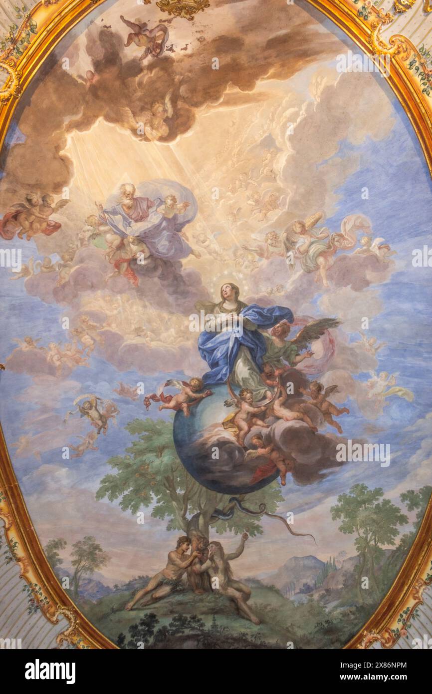 Savona, Liturgia, Italia. Complesso museale della Cattedrale di Savona. Particolare del soffitto dipinto da Paolo Gerolamo brusco nella squisita Sisti del XV secolo Foto Stock