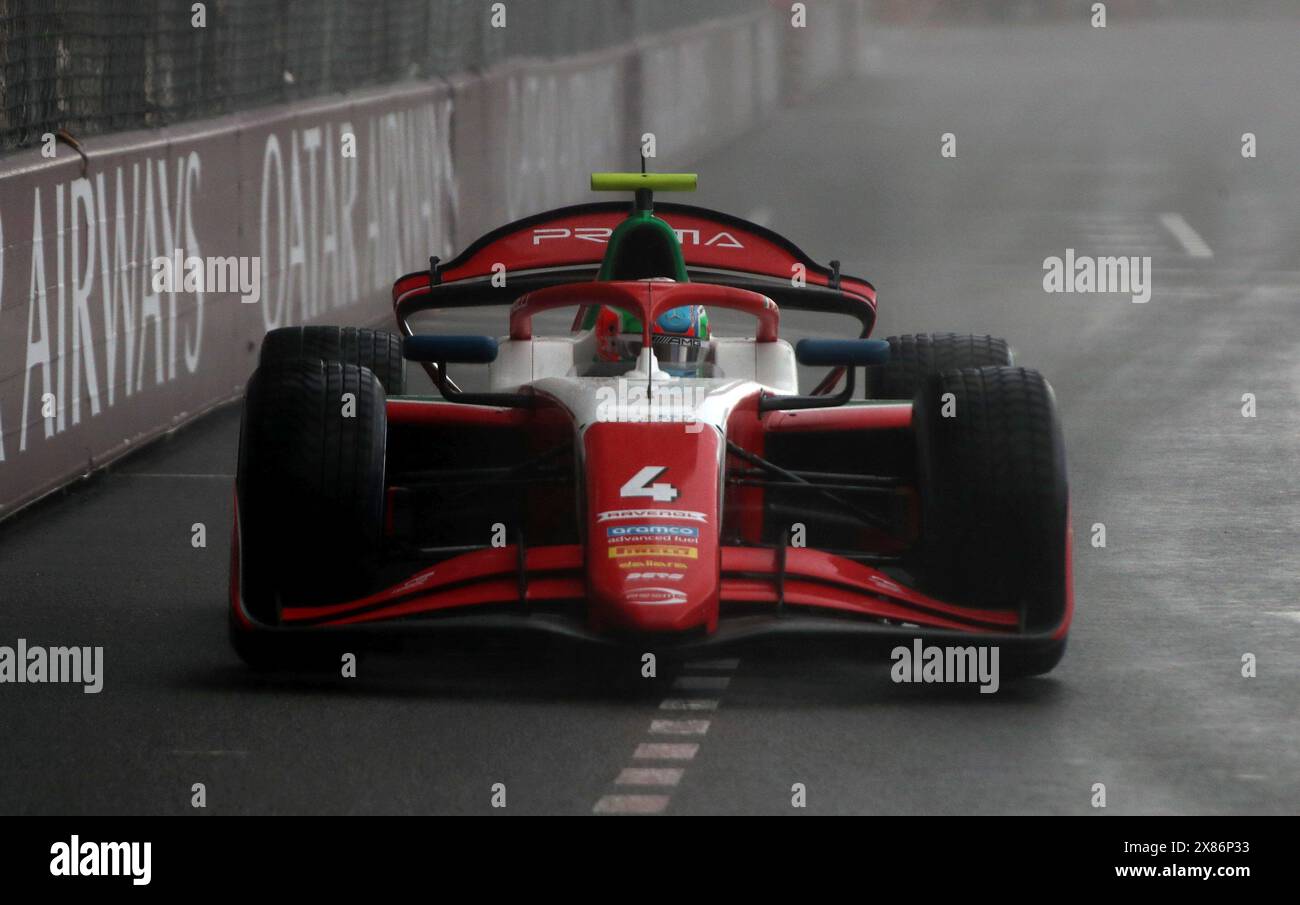 Monaco, Francia. 23 maggio 2024. © PHOTOPQR/NICE MATIN/Jean Francois Ottonello ; Monaco ; 23/05/2024 ; 81e Grand Prix de Monaco - Essaid libres formule 2 - 4 Andrea Kimi Antonelli - Prema Racing Monaco GP il 23 maggio 2024 crediti: MAXPPP/Alamy Live News Foto Stock