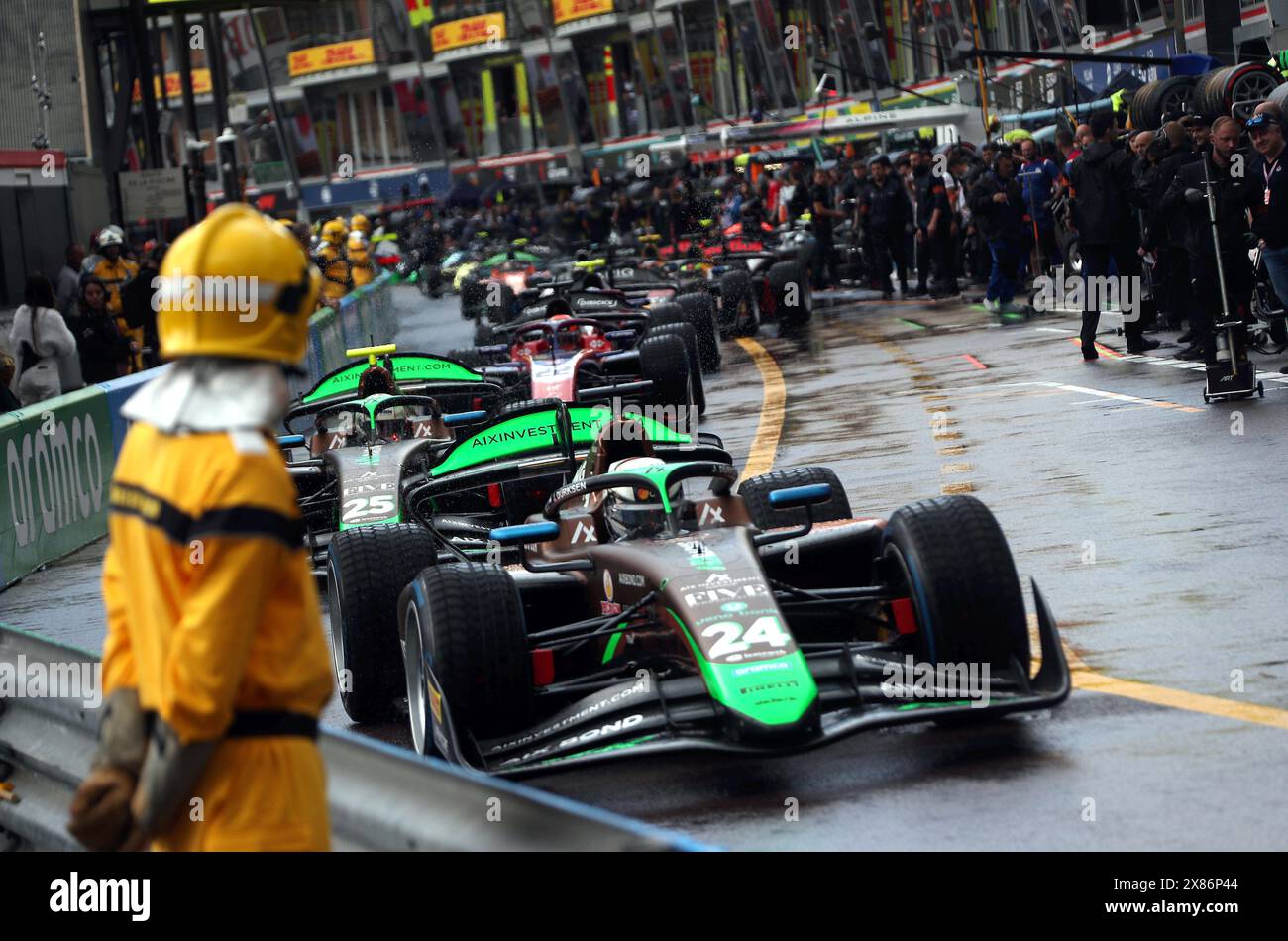 Monaco, Francia. 23 maggio 2024. © PHOTOPQR/NICE MATIN/Jean Francois Ottonello ; Monaco ; 23/05/2024 ; 81e Grand Prix de Monaco - Essaid libres formule 2 - dans la pitlane Monaco GP il 23 maggio 2024 crediti: MAXPPP/Alamy Live News Foto Stock