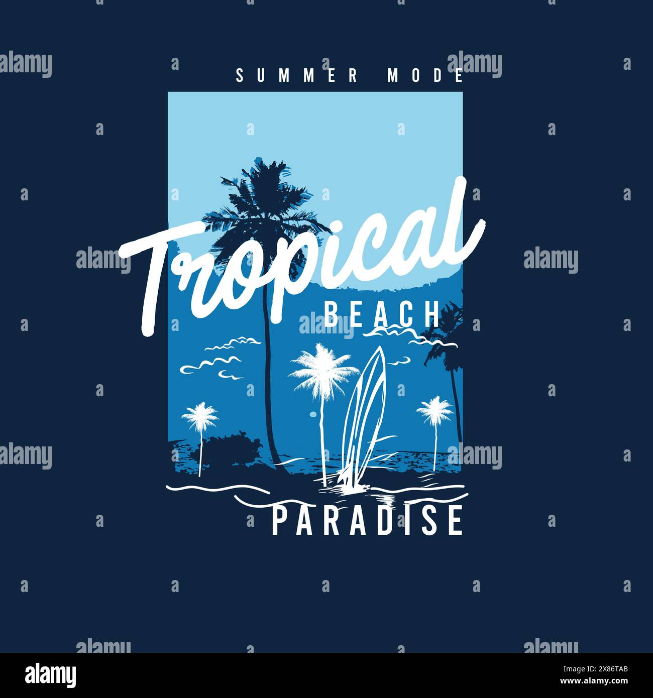 T-shirt grafica poster con poster tipografico per il paradiso estivo delle spiagge tropicali Illustrazione Vettoriale
