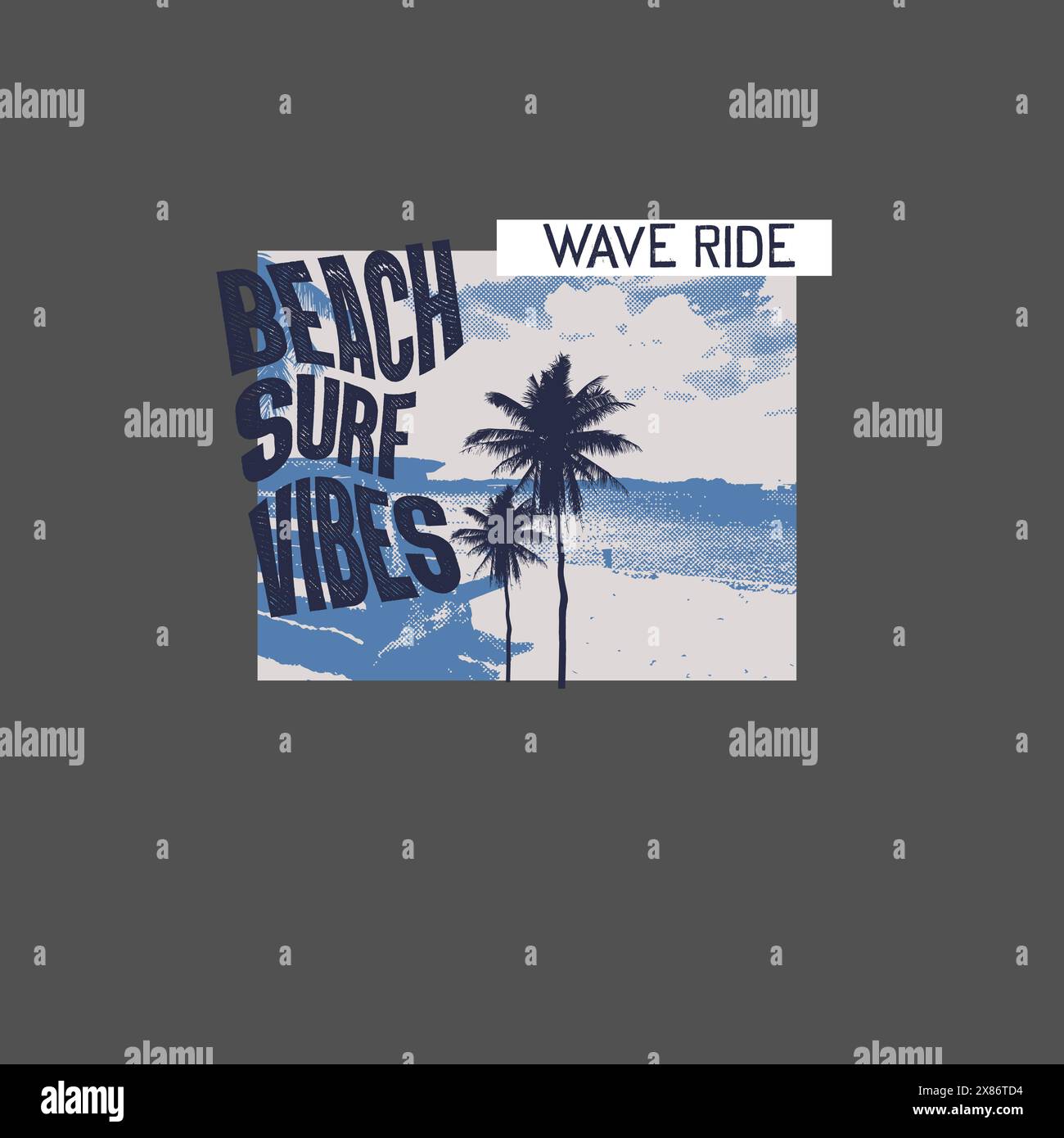 Il design della t shirt estiva Wave Ride è un'atmosfera da surf Illustrazione Vettoriale