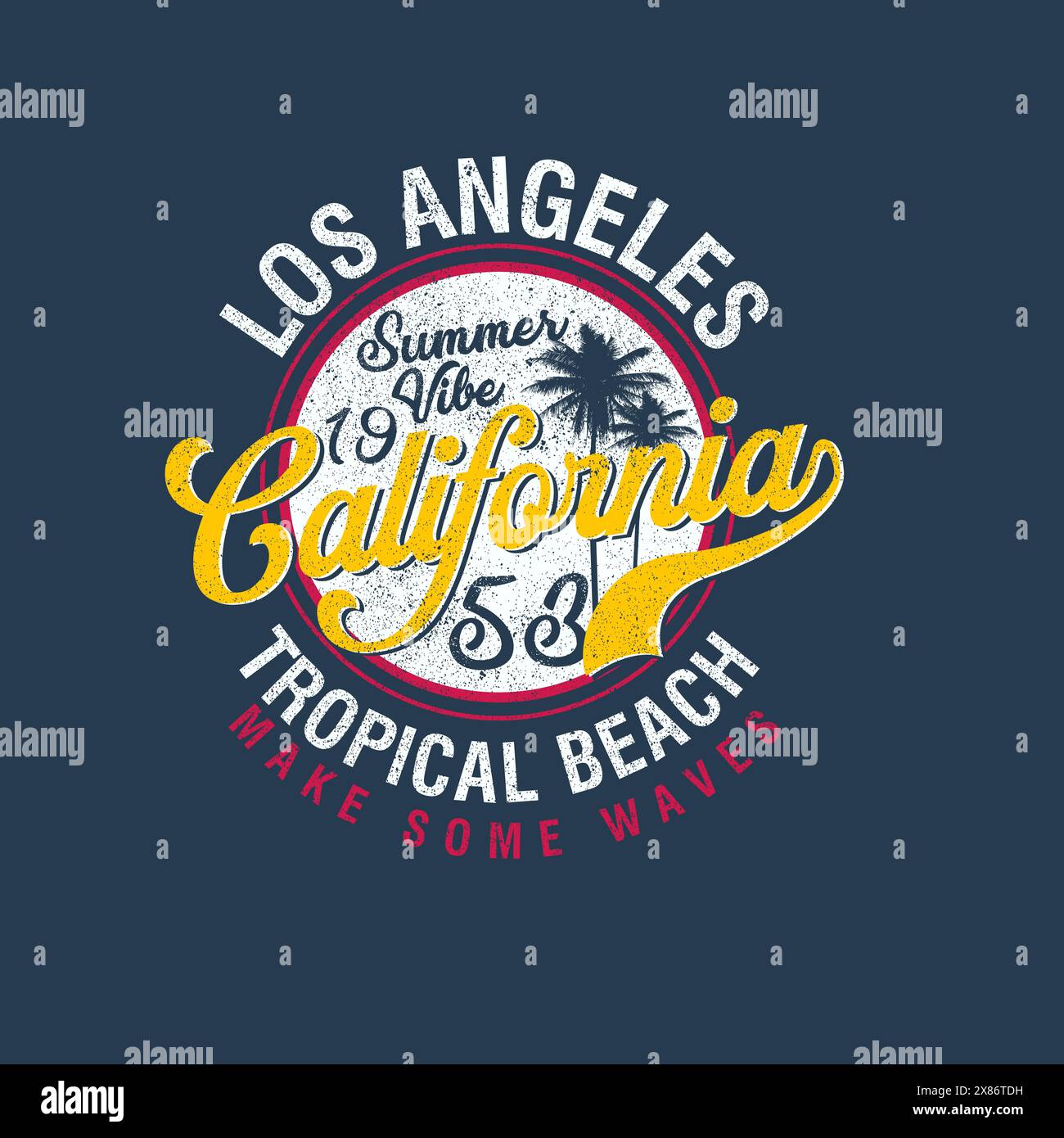 Los angeles, california, atmosfera tropicale da spiaggia estiva, design tipografico della t shirt Illustrazione Vettoriale