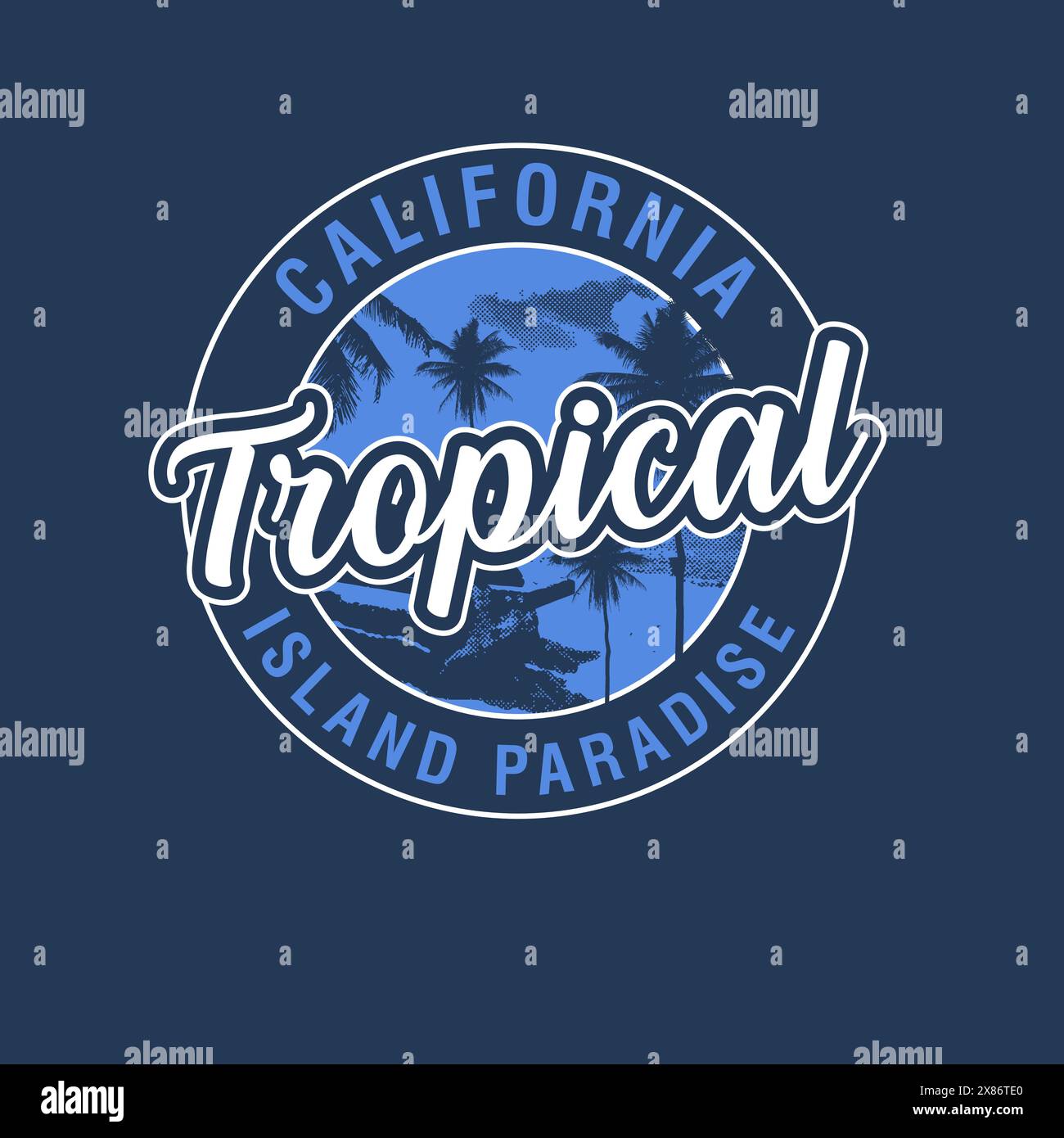 T-shirt da spiaggia estiva Tropical Island Paradise california Typography Illustrazione Vettoriale