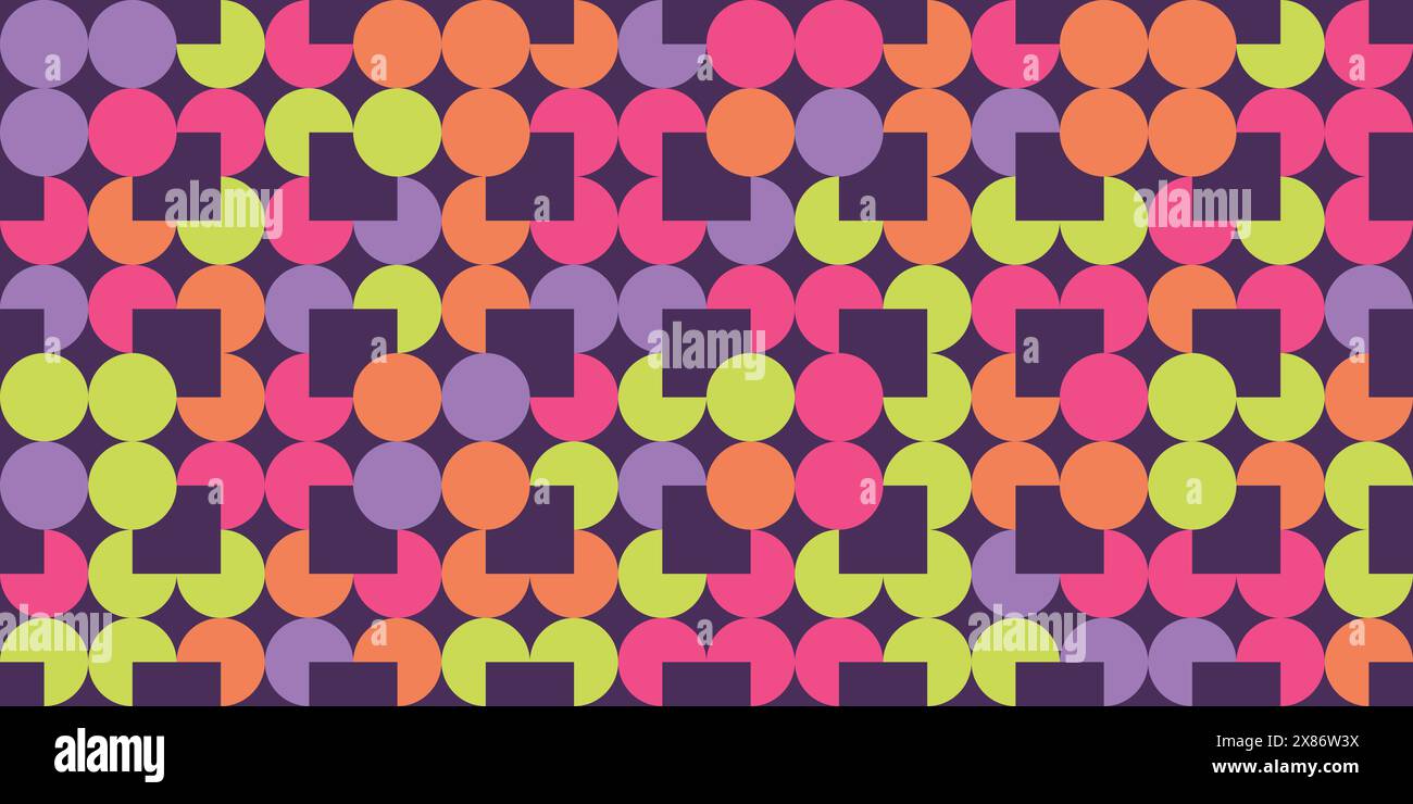 Moderno modello geometrico astratto a trama continua. sfondo con fiori e cerchi in stile scandinavo retrò. Grafica astratta a mosaico. Illustrazione Vettoriale