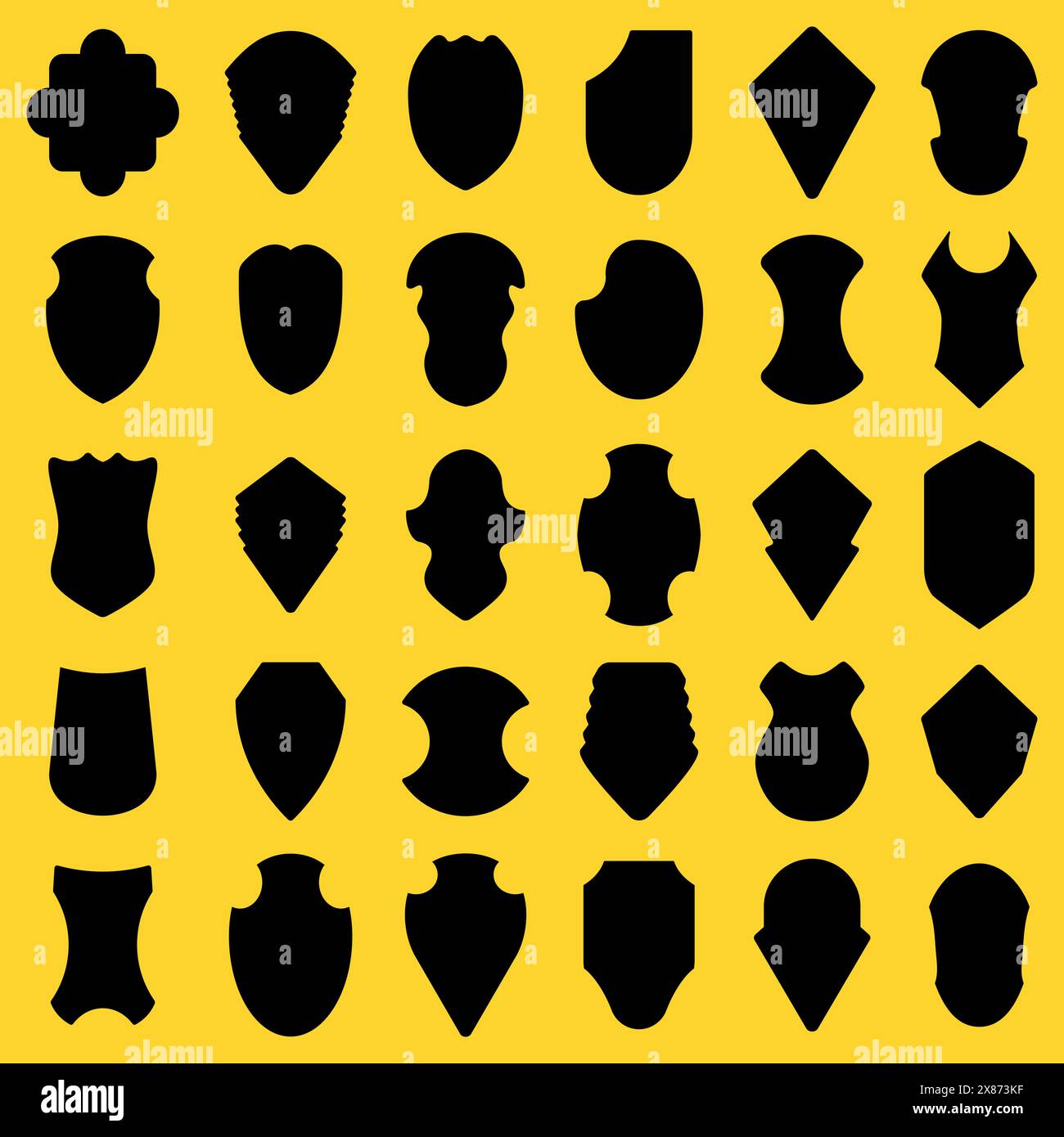 Emblema di protezione della collezione. Set di icona dello scudo araldico nero. Illustrazione vettoriale. Illustrazione Vettoriale
