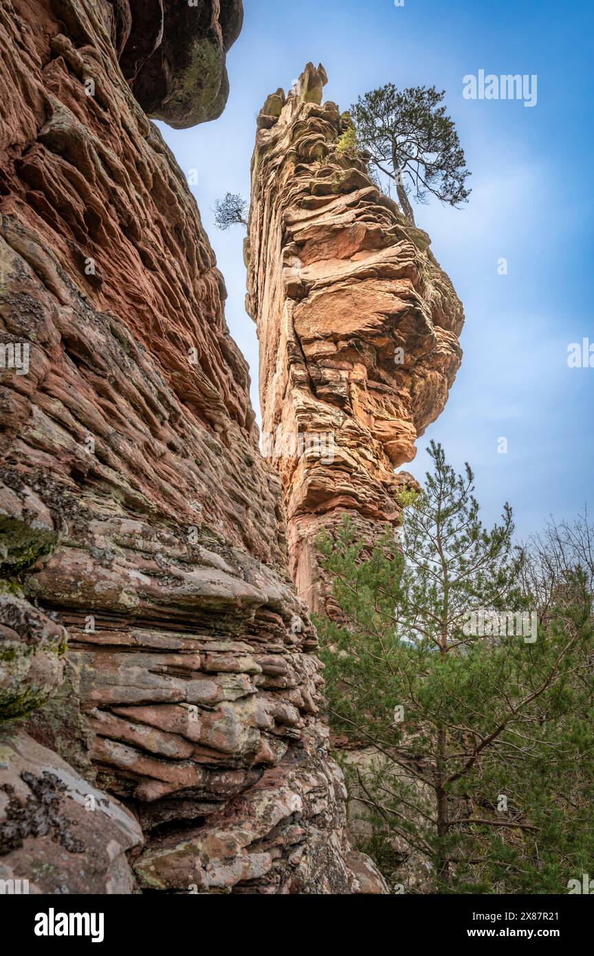 Germania, Renania-Palatinato, ripida formazione rocciosa in estate Foto Stock
