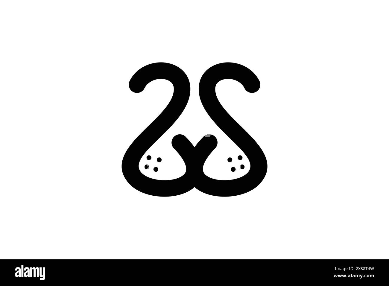 Design vettoriale con logo SS Dog o Lion Letter. Logo in stile grafico a forma di museruola per leoni o cani con il concetto di lettera SS. Illustrazione Vettoriale