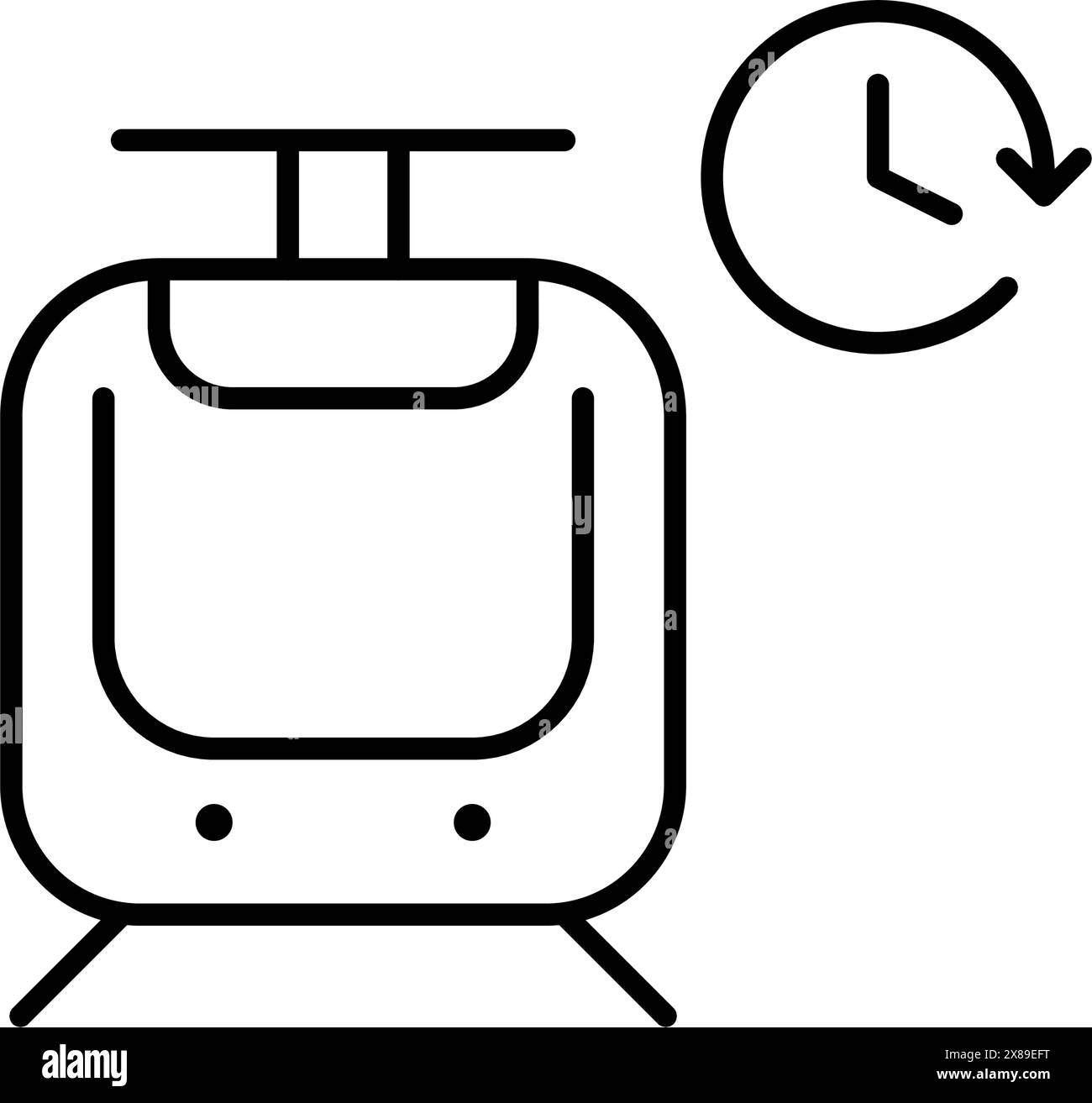 Tram e orologio. Sistema di trasporto pubblico urbano su rotaia. Icona del vettore pixel Perfect Illustrazione Vettoriale