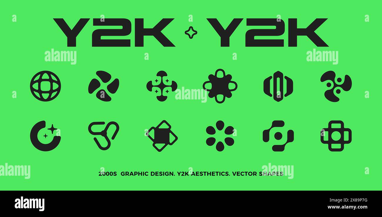 Elementi stile Y2K. forme vettoriali anni '2000. Illustrazione Vettoriale