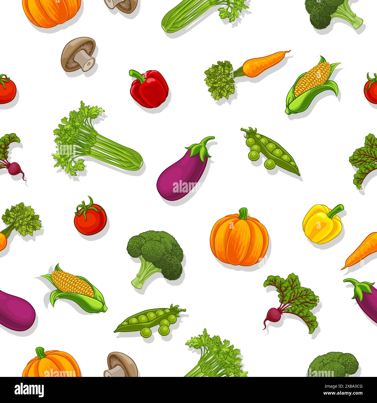 Stampa di motivi senza cuciture su sfondo di verdure Illustrazione Vettoriale