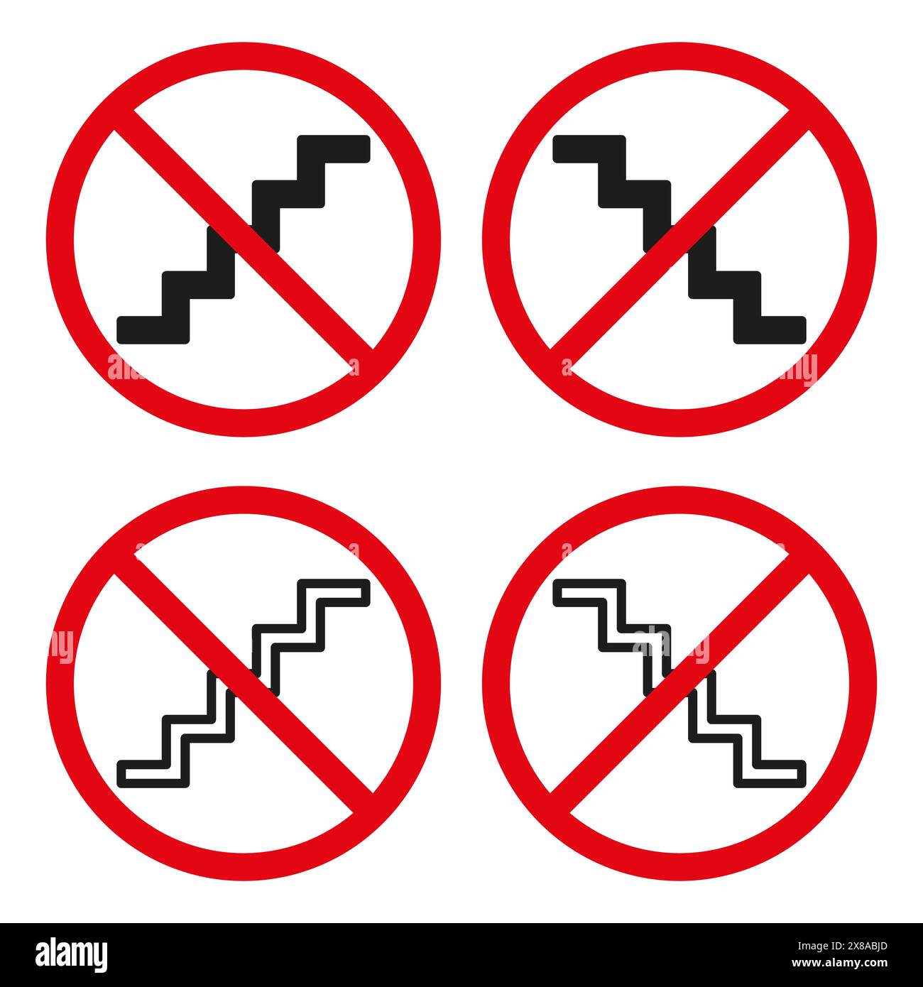 Nessun simbolo di accesso alle scale. Icone vettoriali vietate per scale. Illustrazione Vettoriale