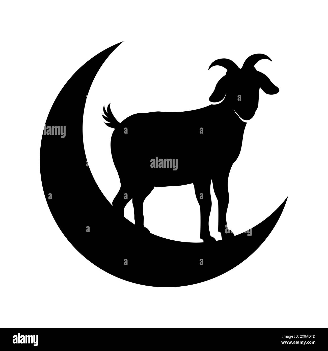 simbolo eid al adha con illustrazione vettoriale di capra e mezzaluna Illustrazione Vettoriale