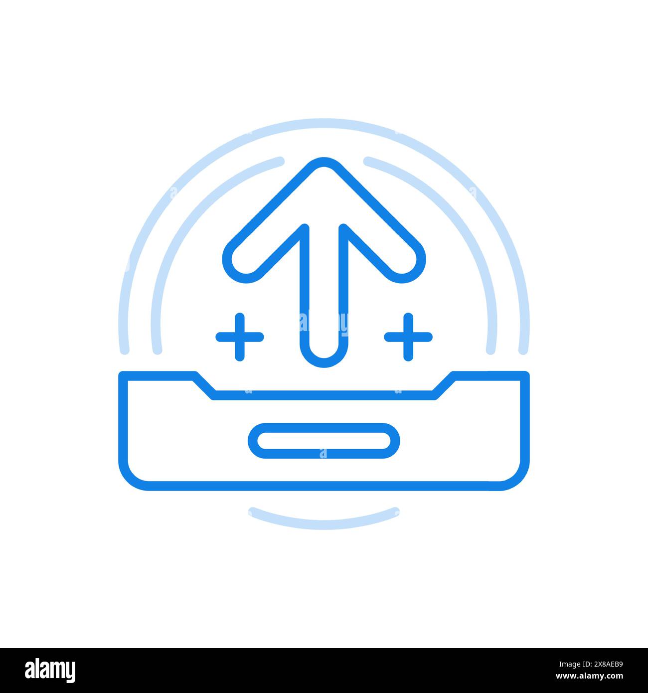 Download dei file dall'icona della linea vettoriale dei supporti rimovibili. Freccia rivolta verso l'alto dispositivo rettangolare. Riempimento online di informazioni su disco rigido USB fl Illustrazione Vettoriale