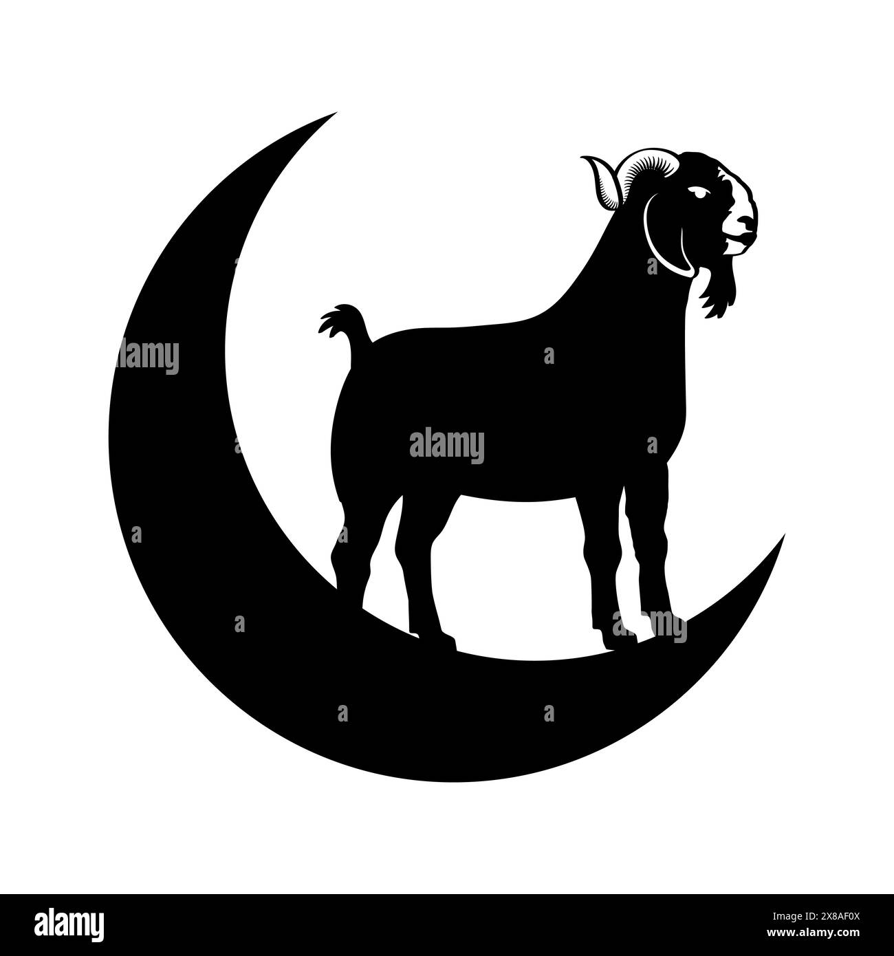 simbolo eid al adha con illustrazione vettoriale di capra e mezzaluna Illustrazione Vettoriale