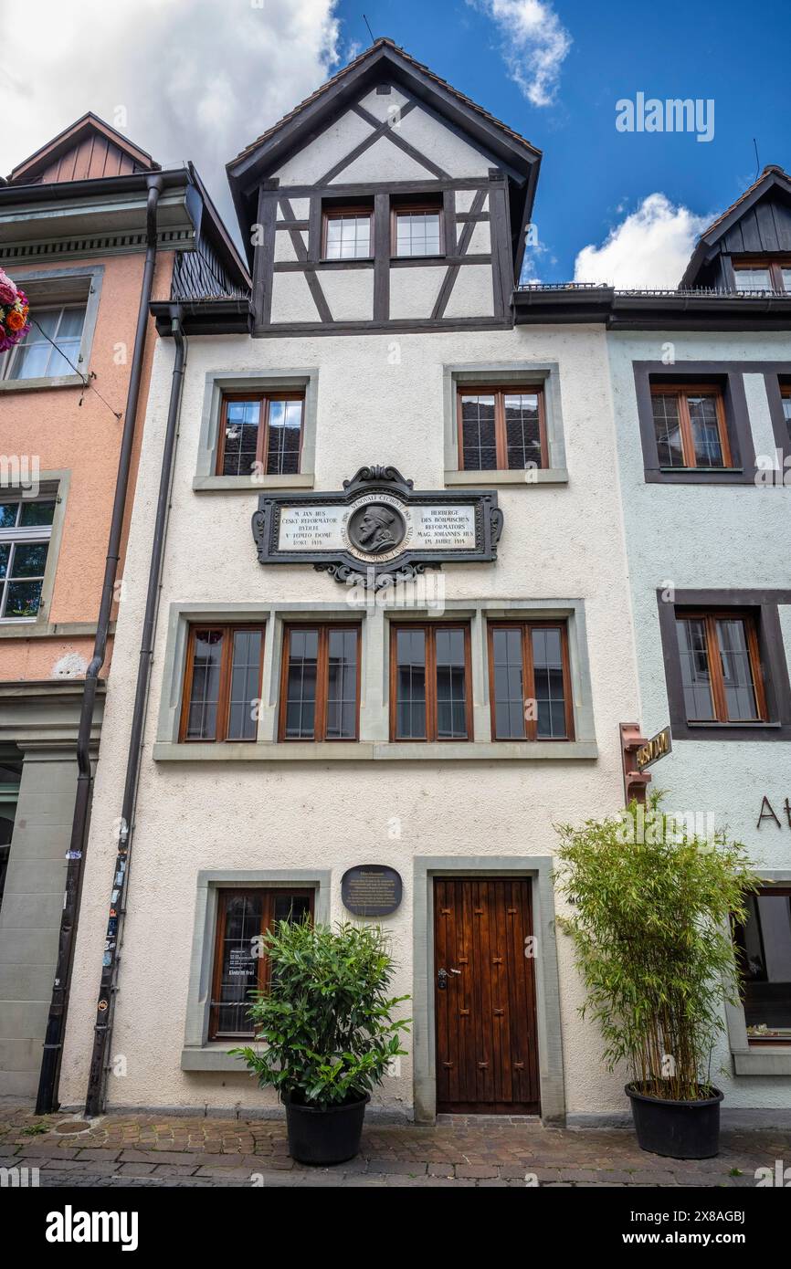 Il Museo Jan Hus di Hussenstraße, in una casa medievale nel centro storico di Costanza, dove il riformatore della chiesa boema trascorse i suoi ultimi giorni Foto Stock