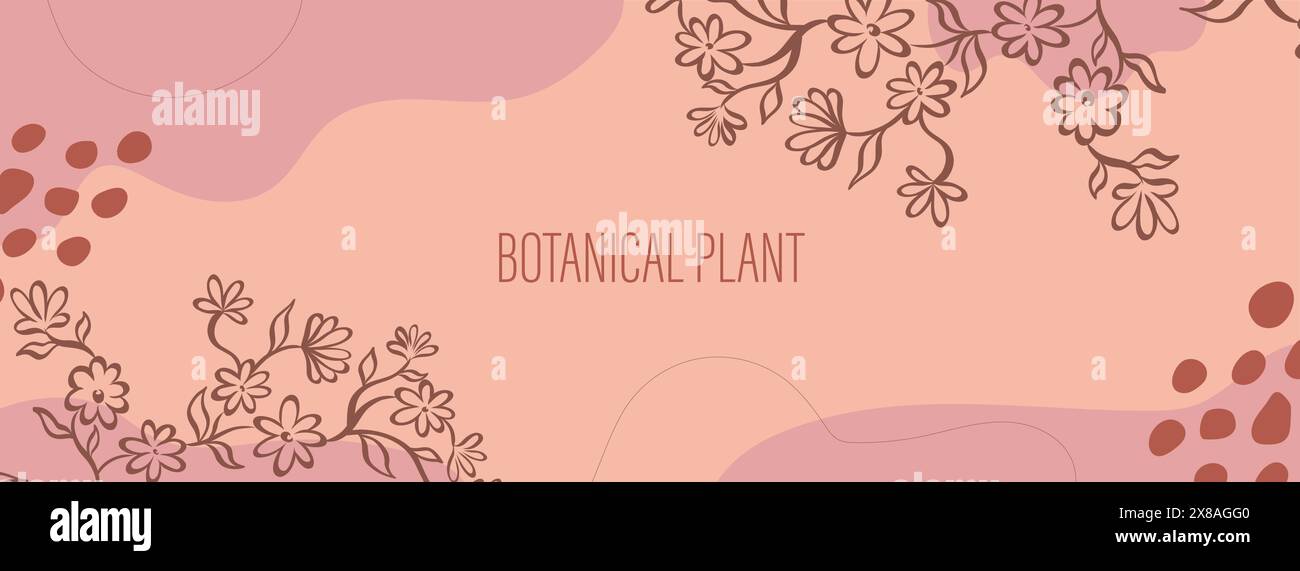 Design striscione vegetale natura disegnato a mano. Elemento botanico vegetale. Elegante stile vintage. Illustrazione Vettoriale