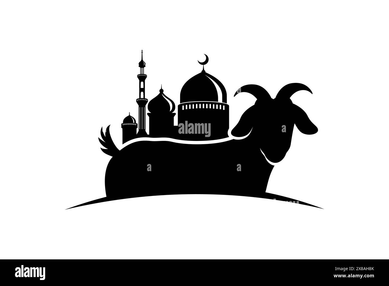 illustrazione della silhouette di capra e moschea per il design celebrativo eid al-adha Illustrazione Vettoriale