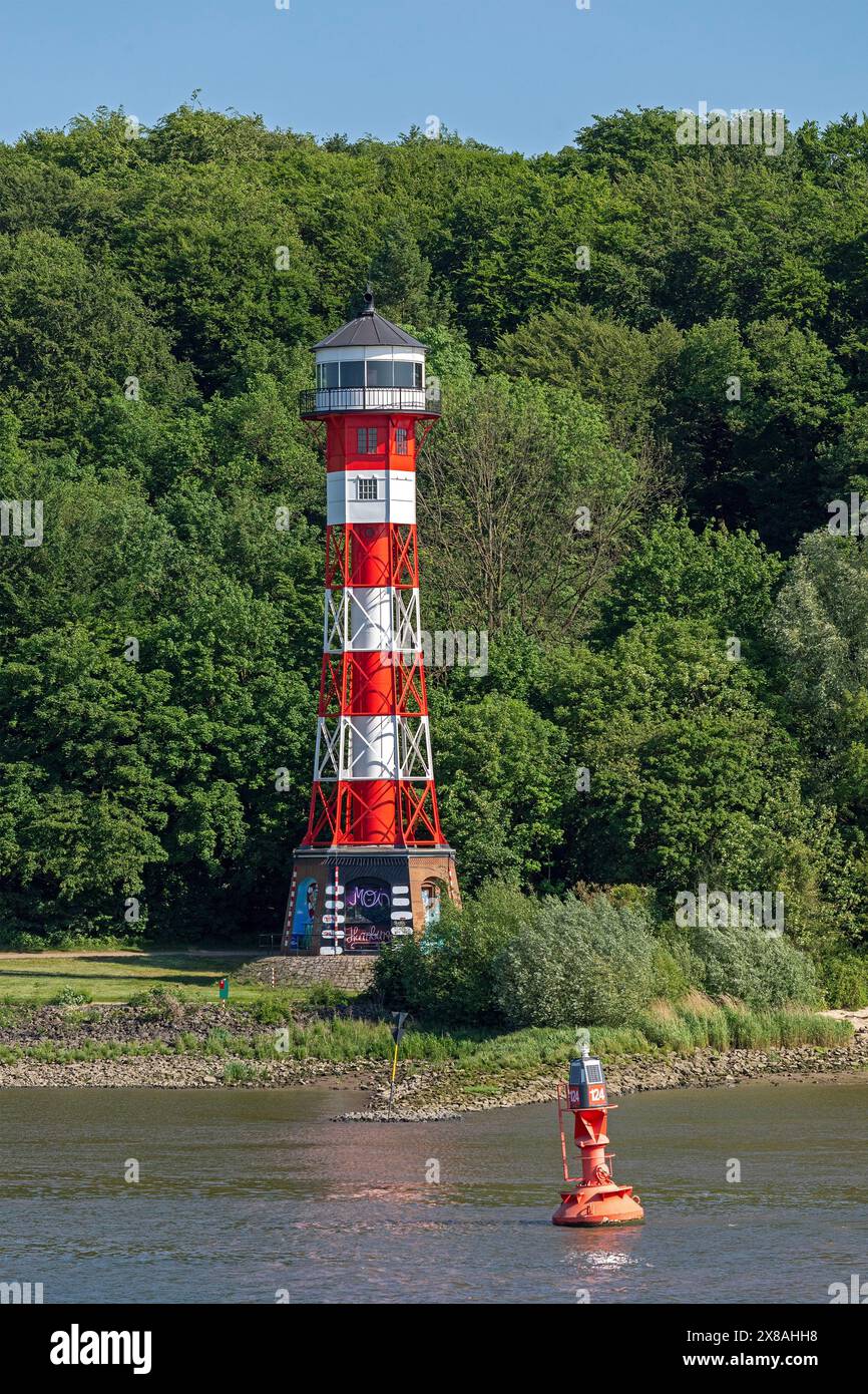 Faro di Rissen, luce anteriore, Rissener Ufer, Amburgo, Germania, Europa Foto Stock