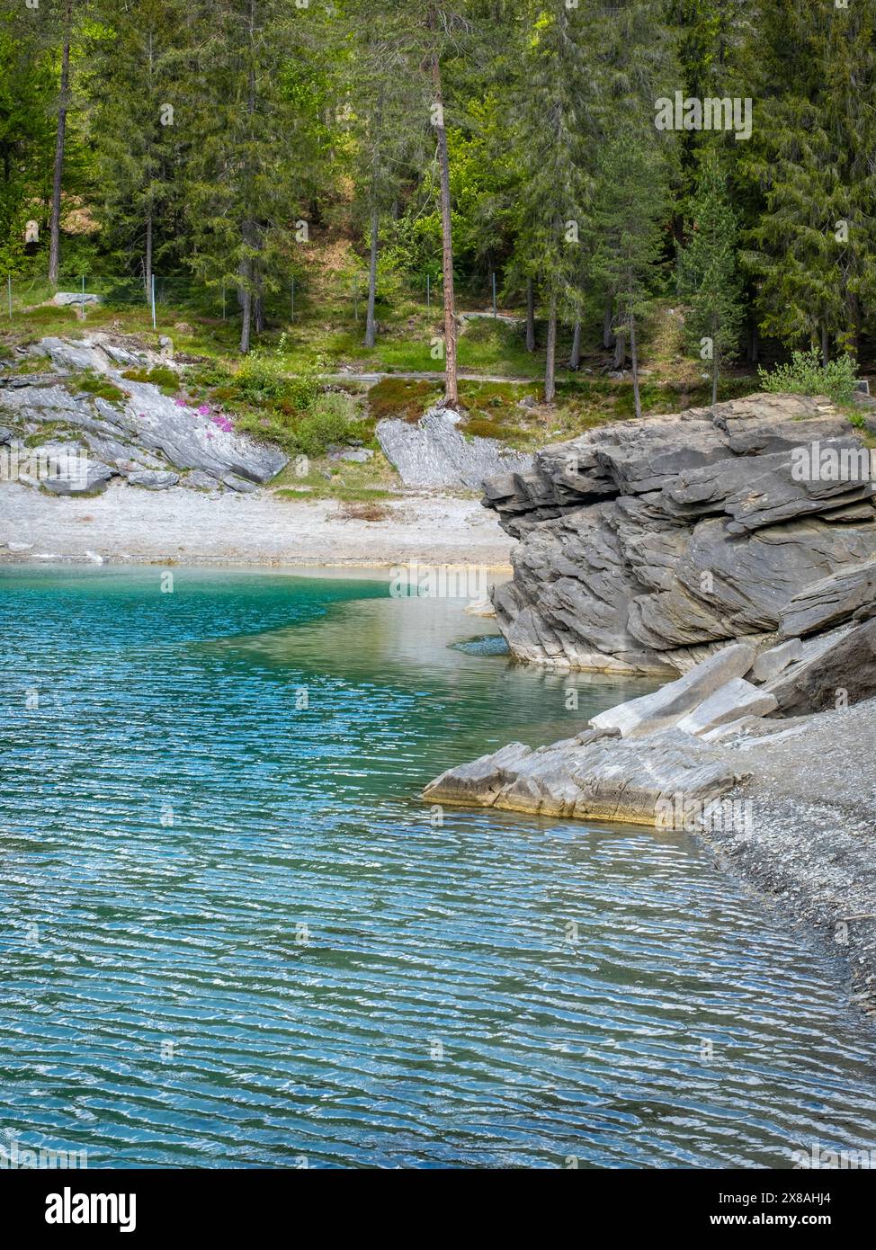 Passeggiate e rilassatevi nel meraviglioso lago Caumasee in Svizzera Foto Stock