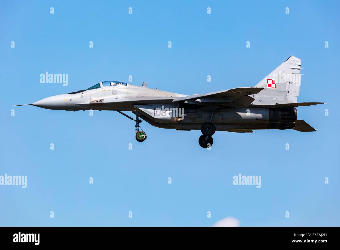 Radom, Polonia - 24 agosto 2023: Aereo da caccia Fulcrum Lockheed Mikoyan-Gurevich MIG-29 dell'aeronautica militare polacca. Aerei aeronautici e militari. Foto Stock