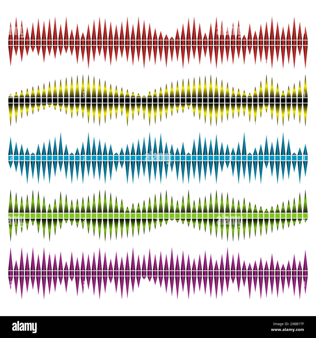Set vettoriale onde sonore. Equalizzatore audio. Onde sonore e audio isolate su sfondo bianco. Illustrazione Vettoriale