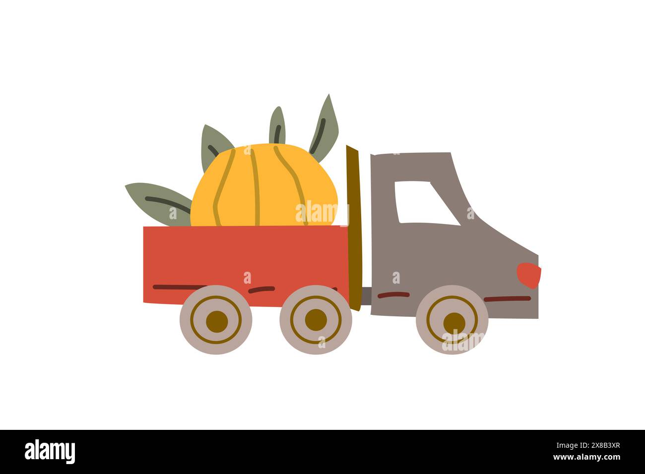 Il giorno del ringraziamento del festival autunnale fa da sfondo a un veicolo. Design da festa per il raccolto autunnale. Banner, bordo o biglietto di auguri per il giorno del Ringraziamento. Illustrazione Vettoriale