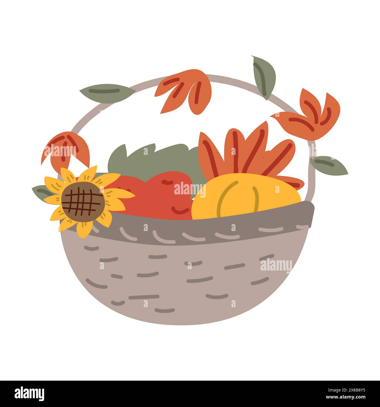 Il giorno del ringraziamento del festival autunnale fa da sfondo a un veicolo. Design da festa per il raccolto autunnale. Banner, bordo o biglietto di auguri per il giorno del Ringraziamento. Illustrazione Vettoriale