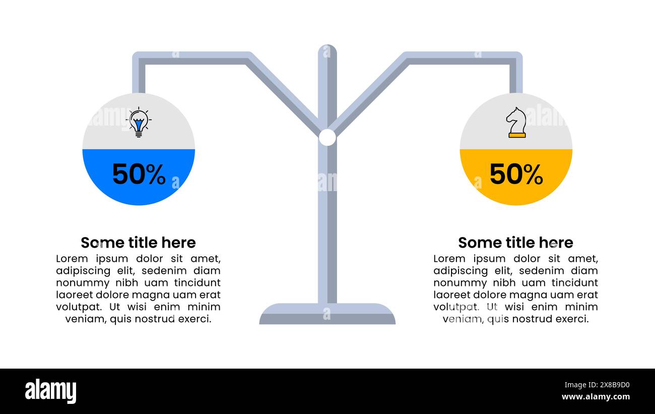 Modello infografico con icone e 2 opzioni o passaggi. Scala. Può essere utilizzato per layout del flusso di lavoro, diagrammi, banner, webdesign. Illustrazione vettoriale Illustrazione Vettoriale