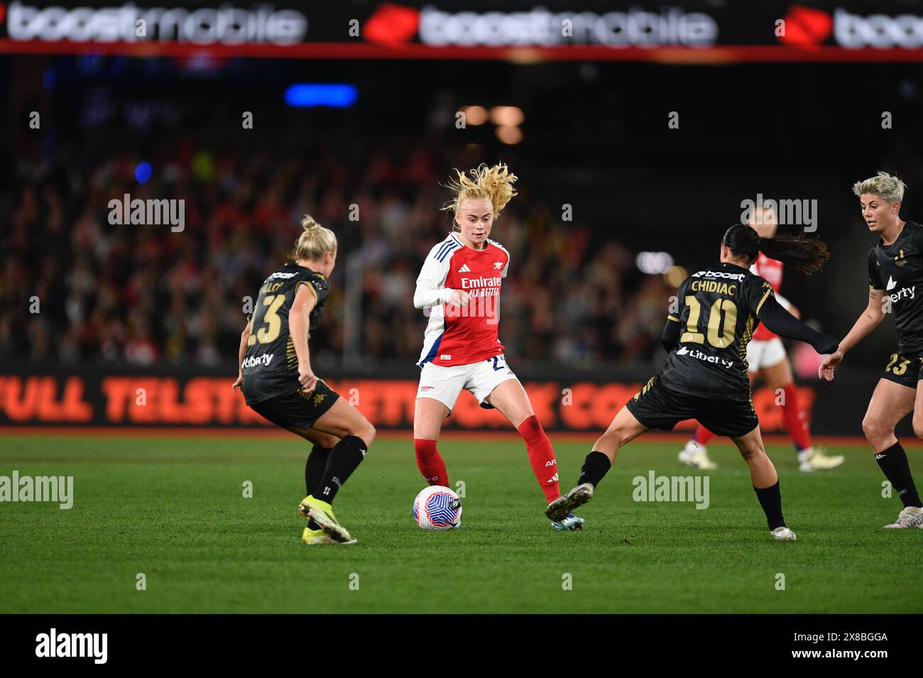 MELBOURNE, AUSTRALIA. 24 maggio 2024. Nella foto: Kathrine Kuhl dell'Arsenal durante la settimana calcistica globale amichevole tra il club inglese Arsenal WFC e l'Australian ALeague Allstars al Marvel Stadium di Melbourne, Australia. Crediti: Karl Phillipson/Alamy Live News Foto Stock