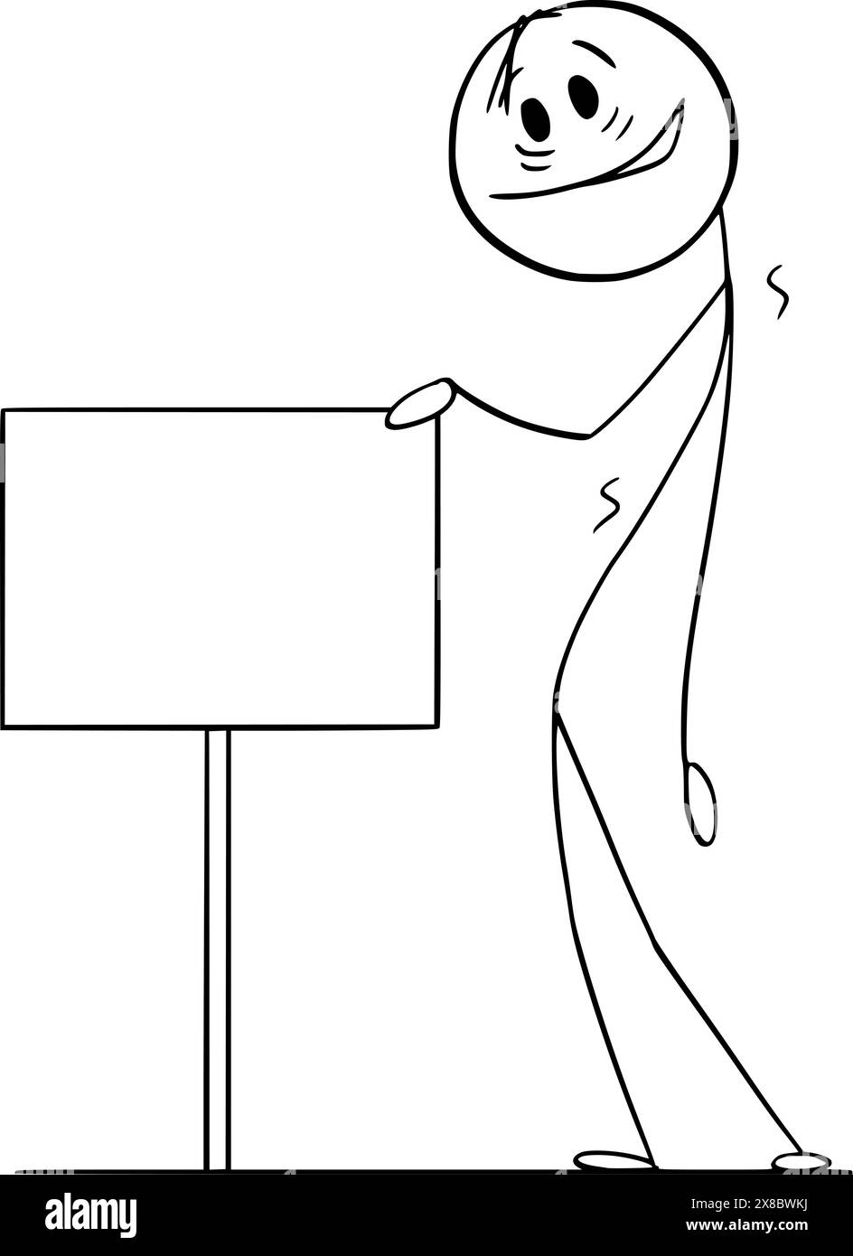 Persona ubriaca sorridente con un cartello vuoto, una figura vettoriale a bastone o un'illustrazione del personaggio. Illustrazione Vettoriale