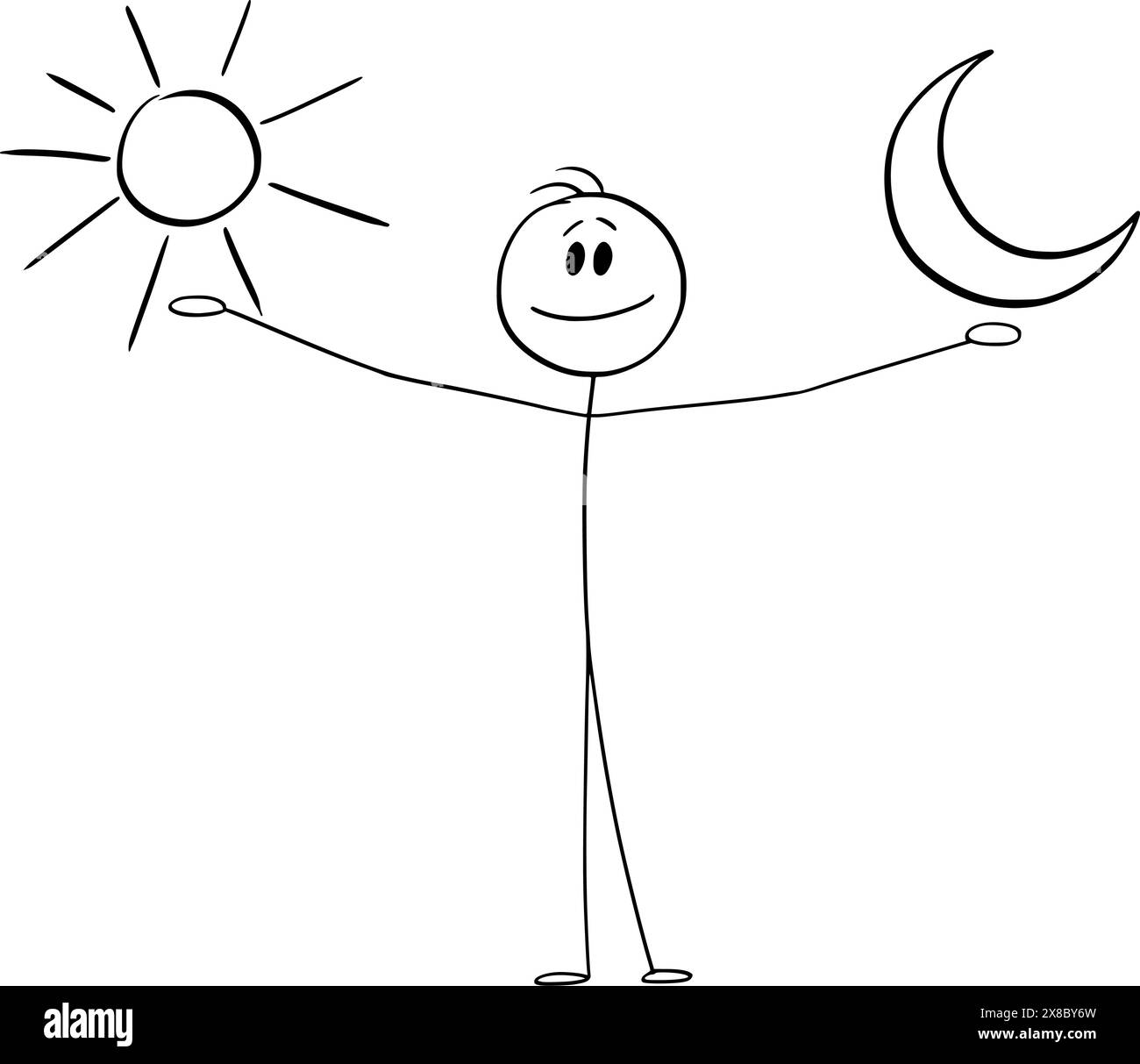 Persona che mostra giorno e notte, Sub e Luna, personaggio vettoriale a bastone o illustrazione del personaggio. Illustrazione Vettoriale