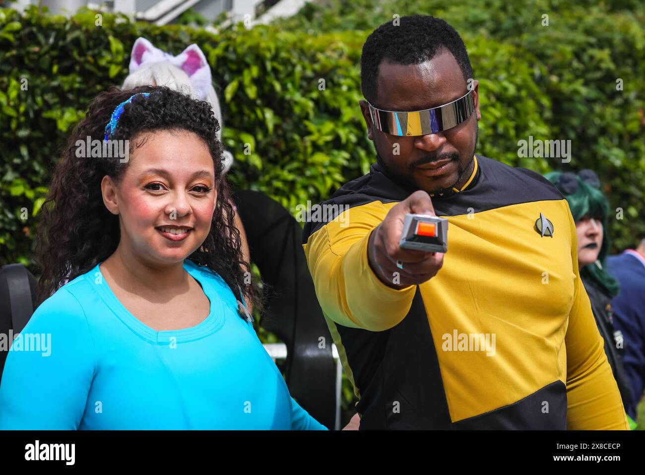 Londra, Regno Unito. 24 maggio 2024. Personaggi Star Trek all'evento. MCM Comic con torna all'Excel di Londra questo fine settimana. Cosplayer, fan di anime, fumetti, giochi e film si riuniscono per questo grande evento di tre giorni dal 24-26 maggio. Crediti: Imageplotter/Alamy Live News Foto Stock