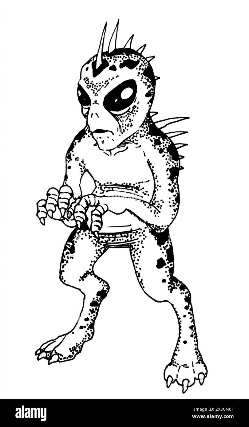 Chupacabra. Illustrazione della leggendaria creatura che succhia sangue, 1995 Foto Stock
