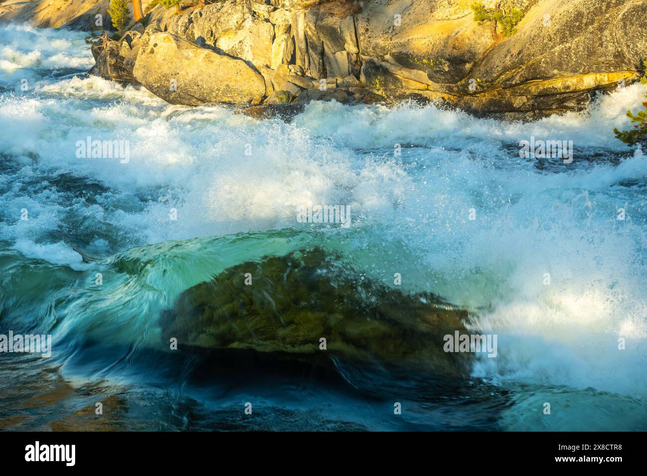 White Water from Waves nel Rushing Falls Creek nel parco nazionale di Yosemite Foto Stock