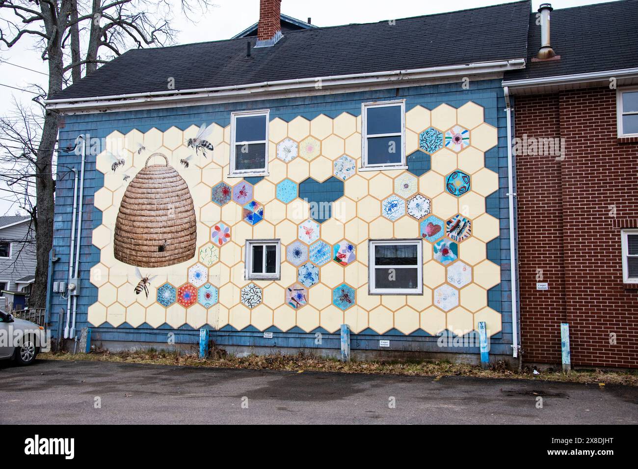 Murale di alveare nel centro di Charlottetown, Prince Edward Island, Canada Foto Stock