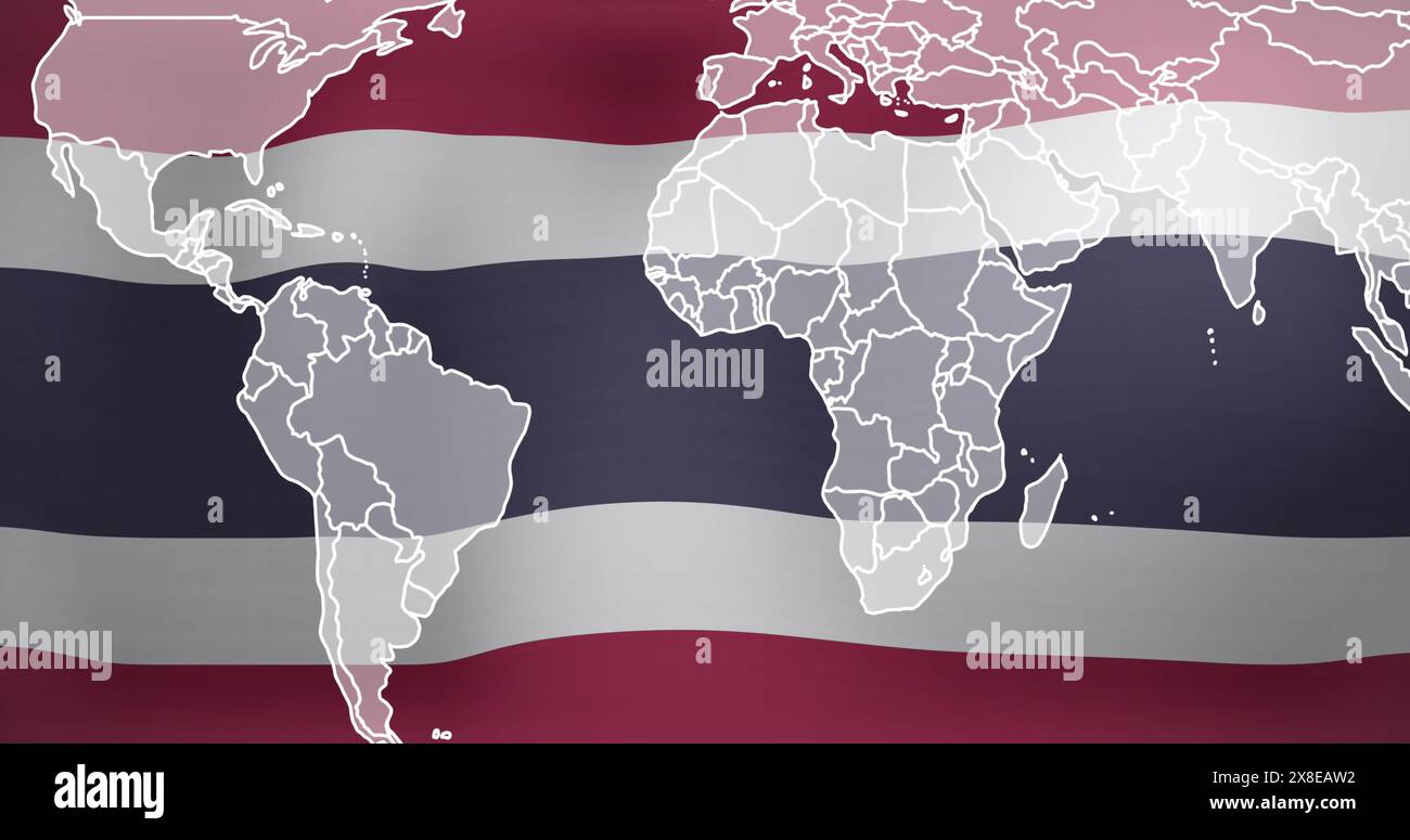 Immagine di una mappa digitale che si muove sopra la bandiera nazionale della costa rica Foto Stock