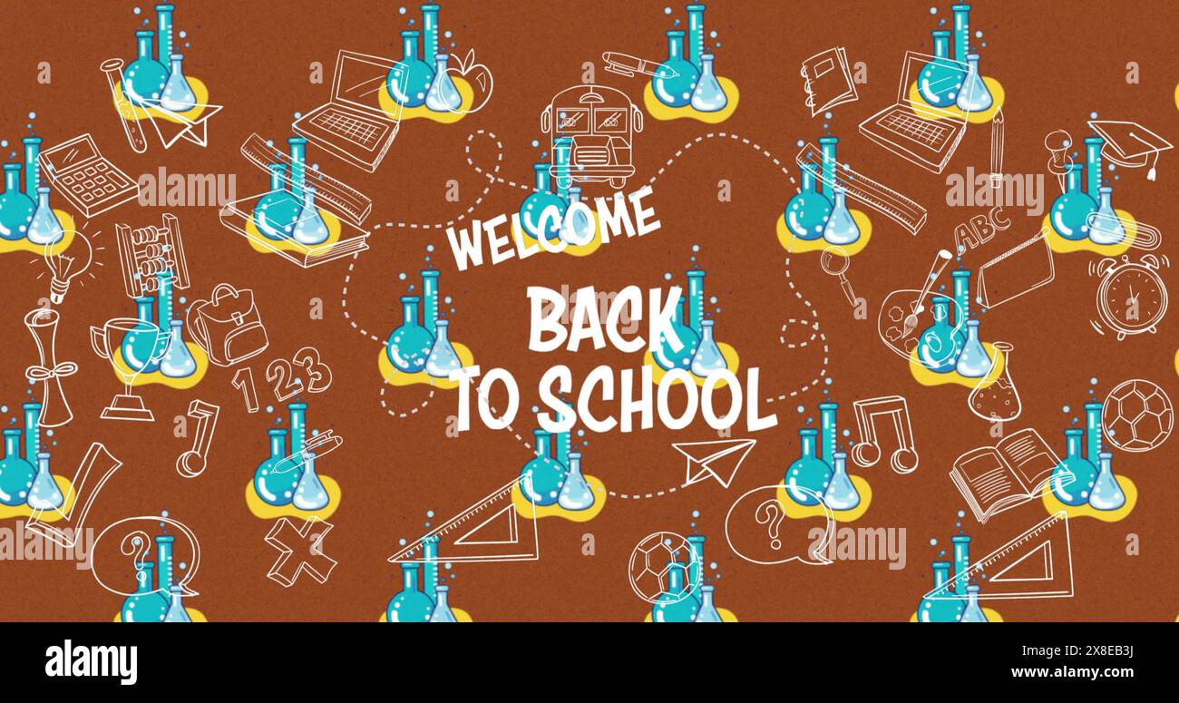 Illustrazione che mostra le icone a tema scolastico, simboleggiando le aree di apprendimento Foto Stock